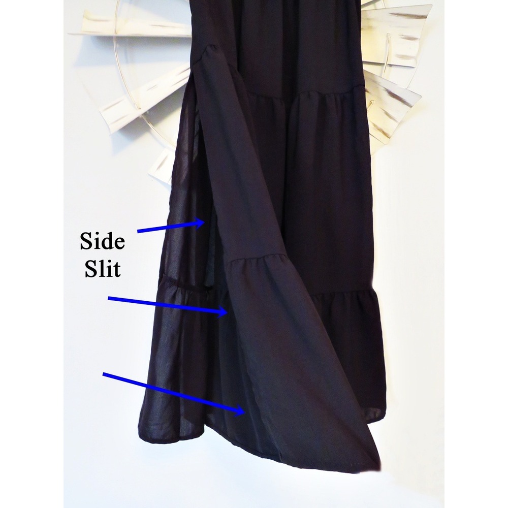 Cider Tired Look S Black Maxi Skirt Adapts to your Shape Ruffle Hem Side Slit - Picture 5 of 10